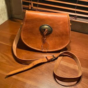 Beautiful vintage leather bag long strap